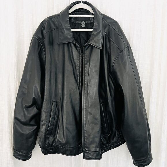 Croft & Barrow 100% Genuine Leather Black Quilted Lined Bomber Jacket Mens XXL - Picture 1 of 10